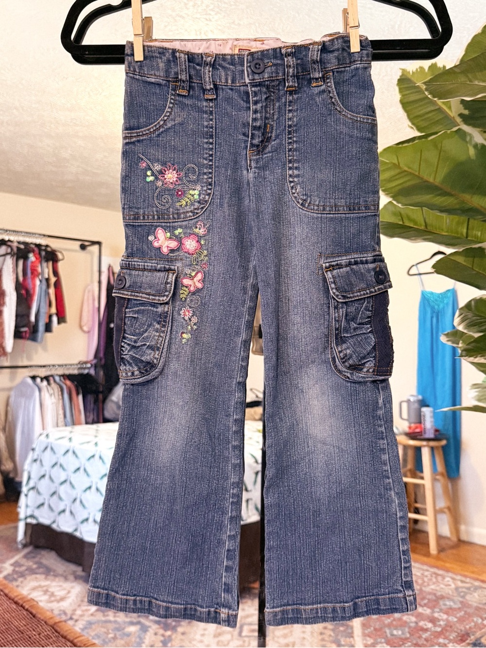 Faded Glory Blue Girls' Embroidered Cargo Jeans